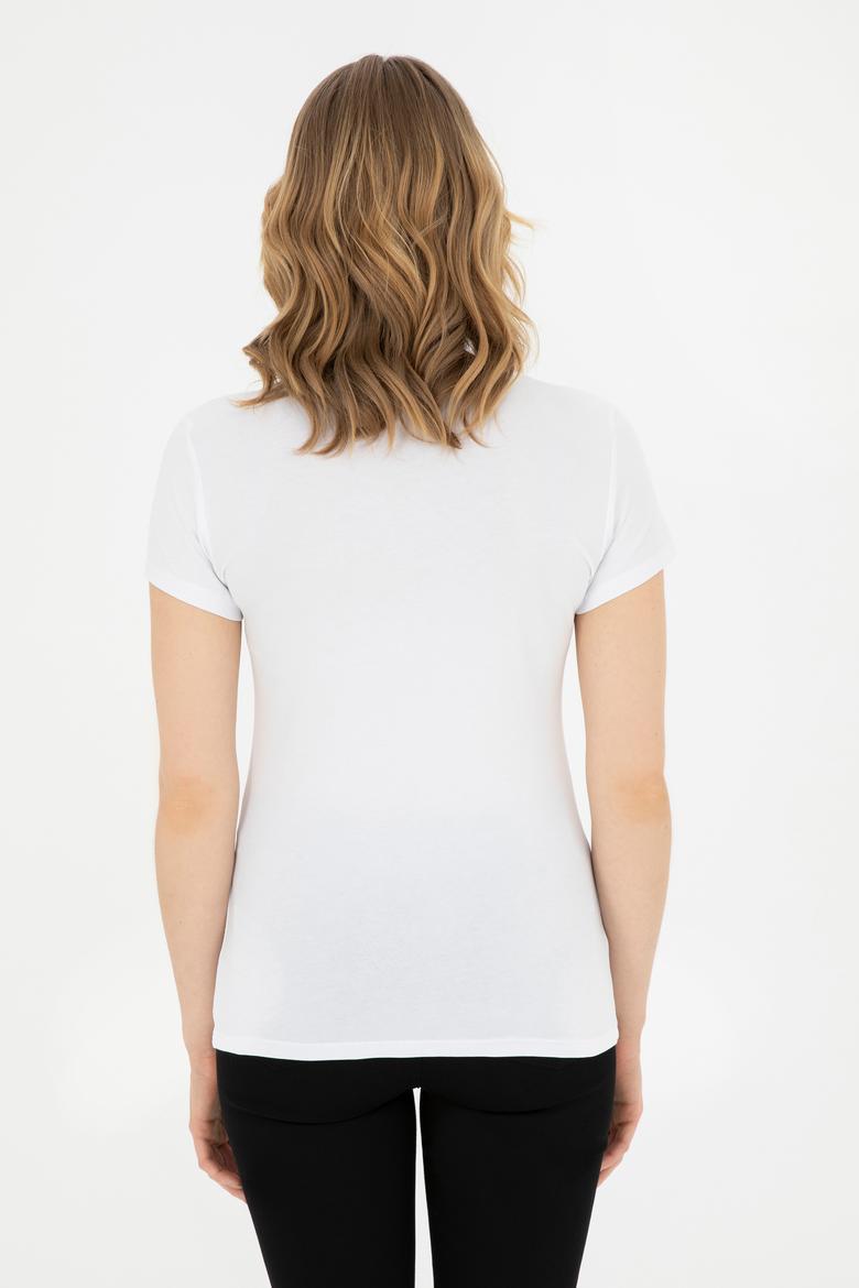 Kadın Beyaz Bisiklet Yaka Basic Tişört - 50288686008