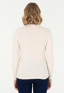 Kadın Krem Bisiklet Yaka Basic Kazak - 50288979041