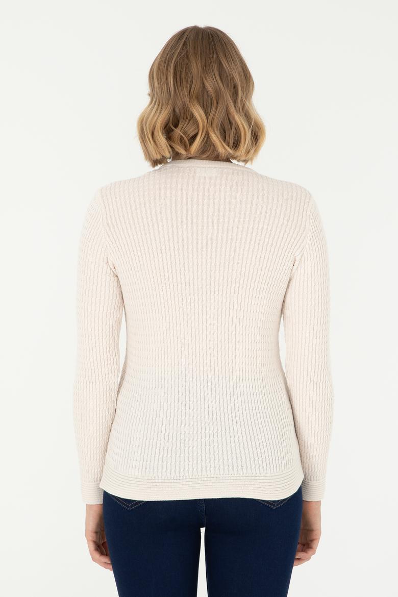 Kadın Krem Bisiklet Yaka Basic Kazak - 50288979041