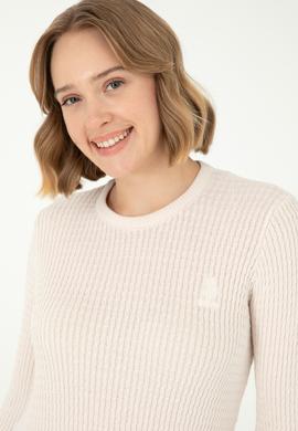 Kadın Krem Bisiklet Yaka Basic Kazak - 50288979041