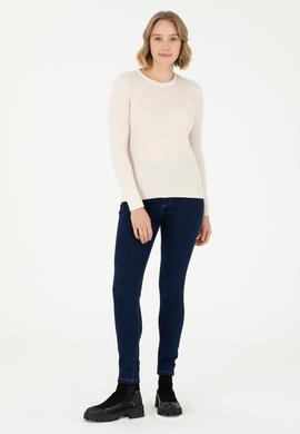 Kadın Krem Bisiklet Yaka Basic Kazak - 50288979041