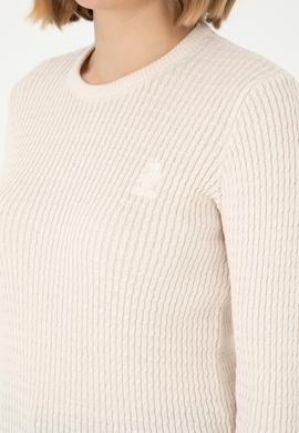 Kadın Krem Bisiklet Yaka Basic Kazak - 50288979041