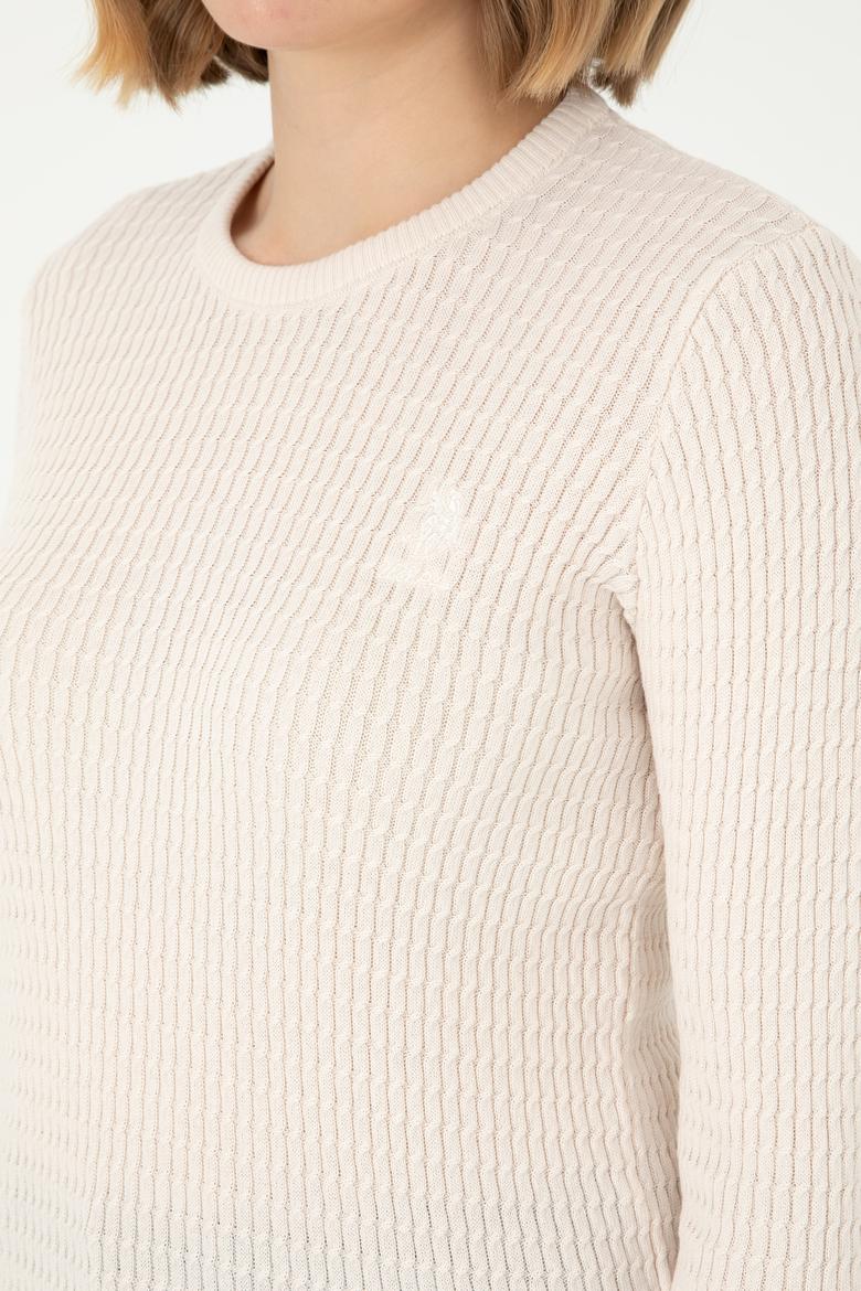 Kadın Krem Bisiklet Yaka Basic Kazak - 50288979041