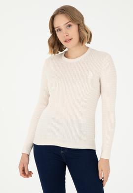 Kadın Krem Bisiklet Yaka Basic Kazak - 50288979041