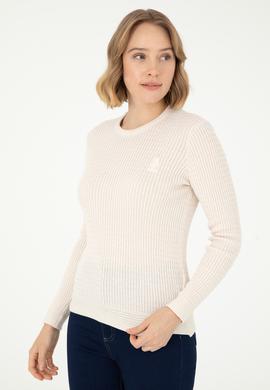 Kadın Krem Bisiklet Yaka Basic Kazak - 50288979041
