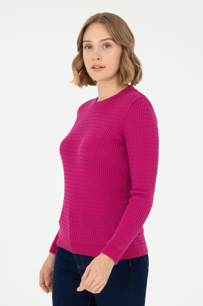 Kadın Fuşya Bisiklet Yaka Basic Kazak