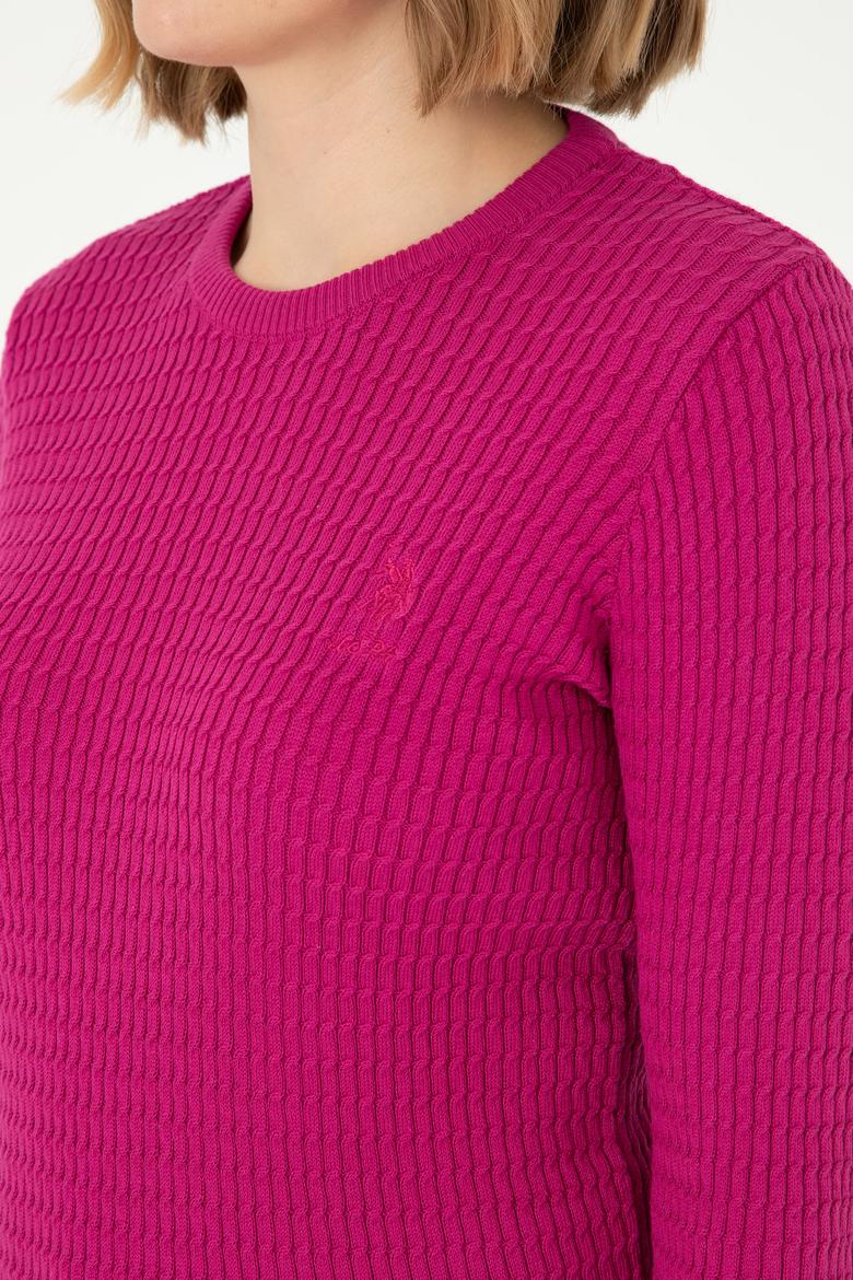 Kadın Fuşya Bisiklet Yaka Basic Kazak - 50288979013