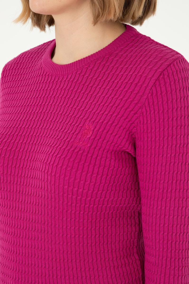 Kadın Fuşya Bisiklet Yaka Basic Kazak