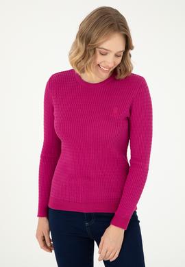 Kadın Fuşya Bisiklet Yaka Basic Kazak - 50288979013