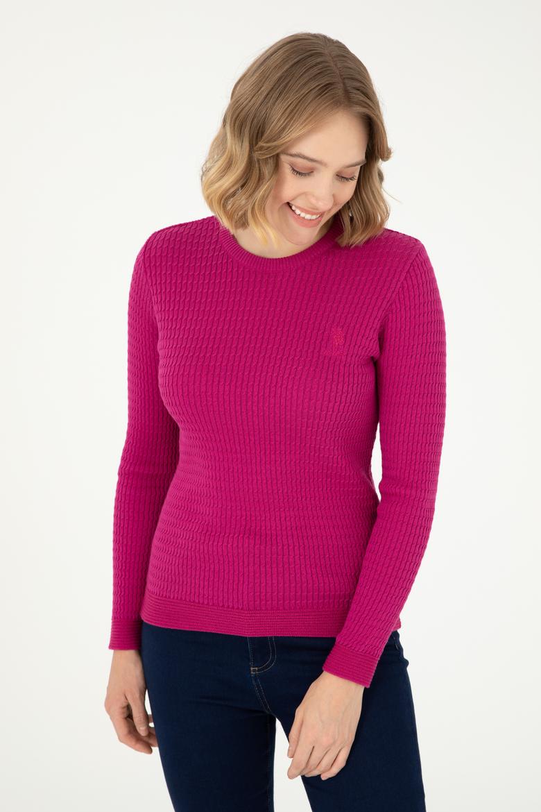 Kadın Fuşya Bisiklet Yaka Basic Kazak - 50288979013