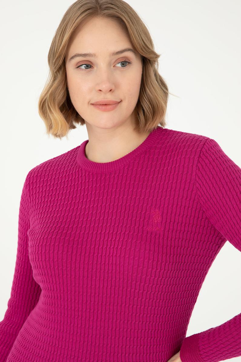 Kadın Fuşya Bisiklet Yaka Basic Kazak