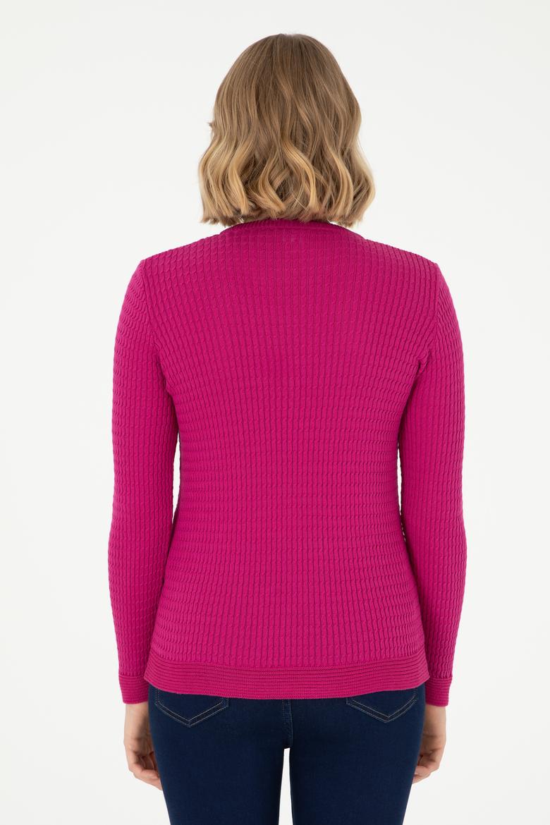 Kadın Fuşya Bisiklet Yaka Basic Kazak - 50288979013