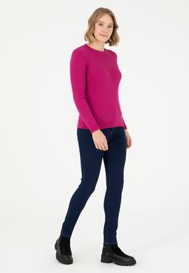 Kadın Fuşya Bisiklet Yaka Basic Kazak - 50288979013