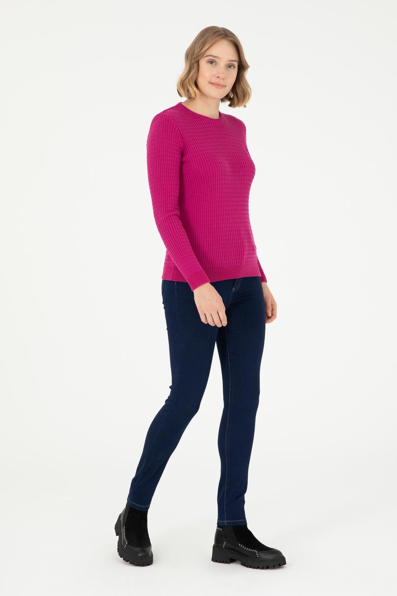 Kadın Fuşya Bisiklet Yaka Basic Kazak - 50288979013