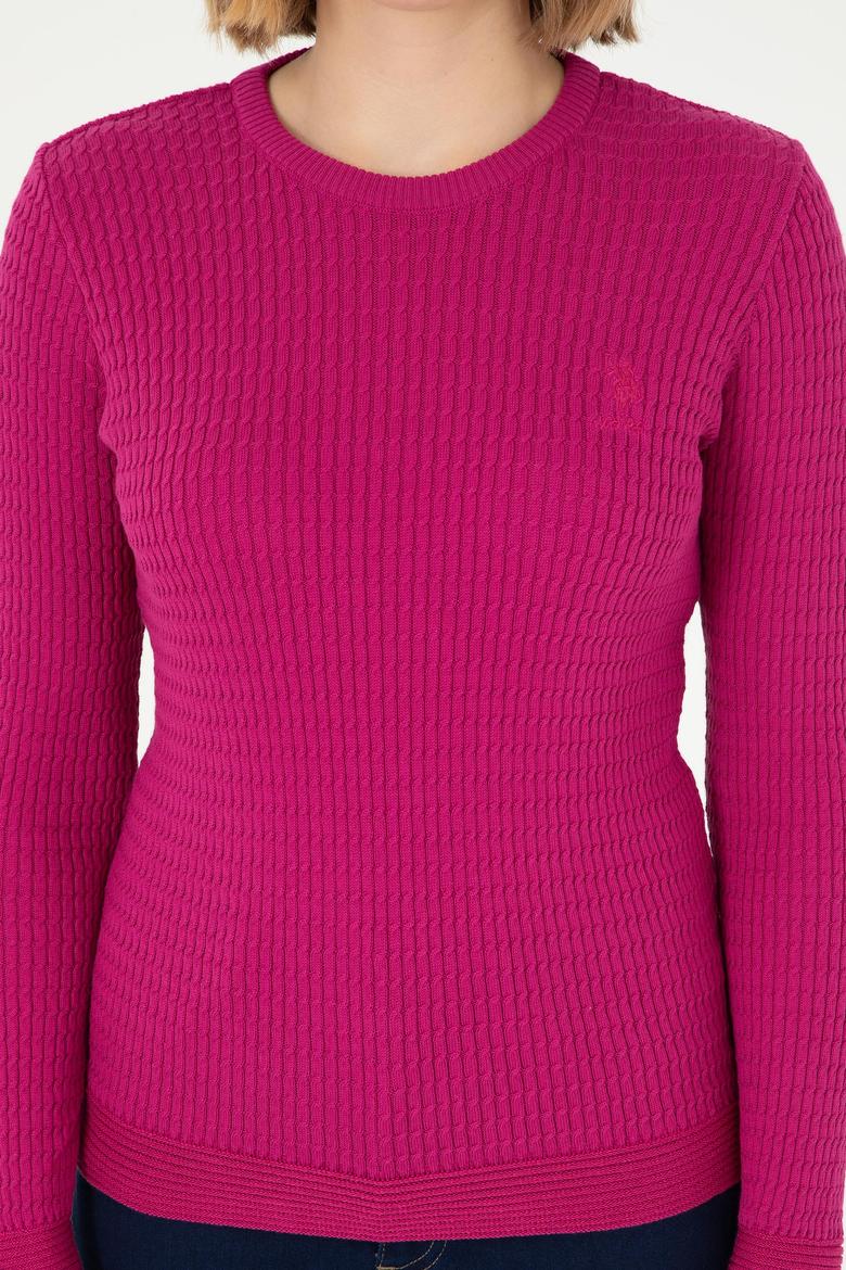 Kadın Fuşya Bisiklet Yaka Basic Kazak - 50288979013