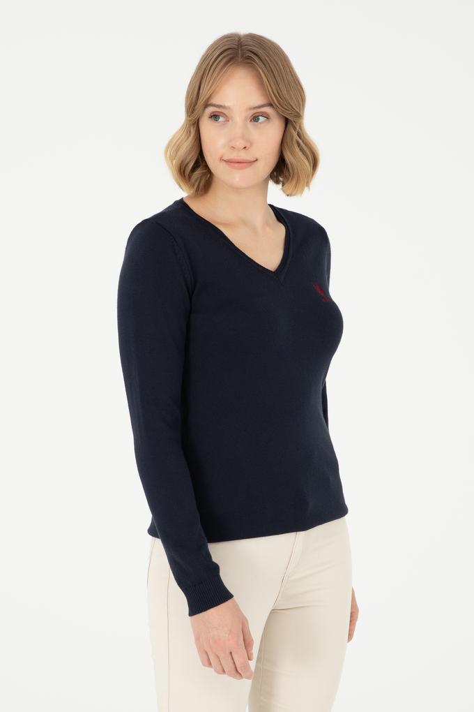 Kadın Lacivert Basic V Yaka Kazak