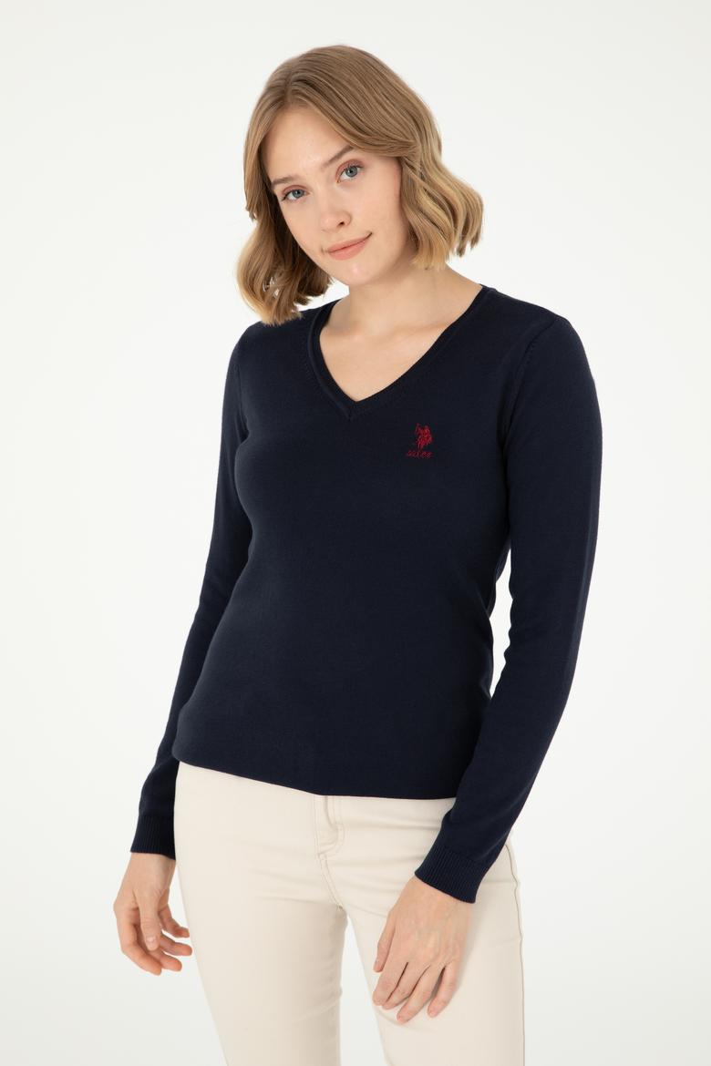 Kadın Lacivert Basic V Yaka Kazak - 50288997026