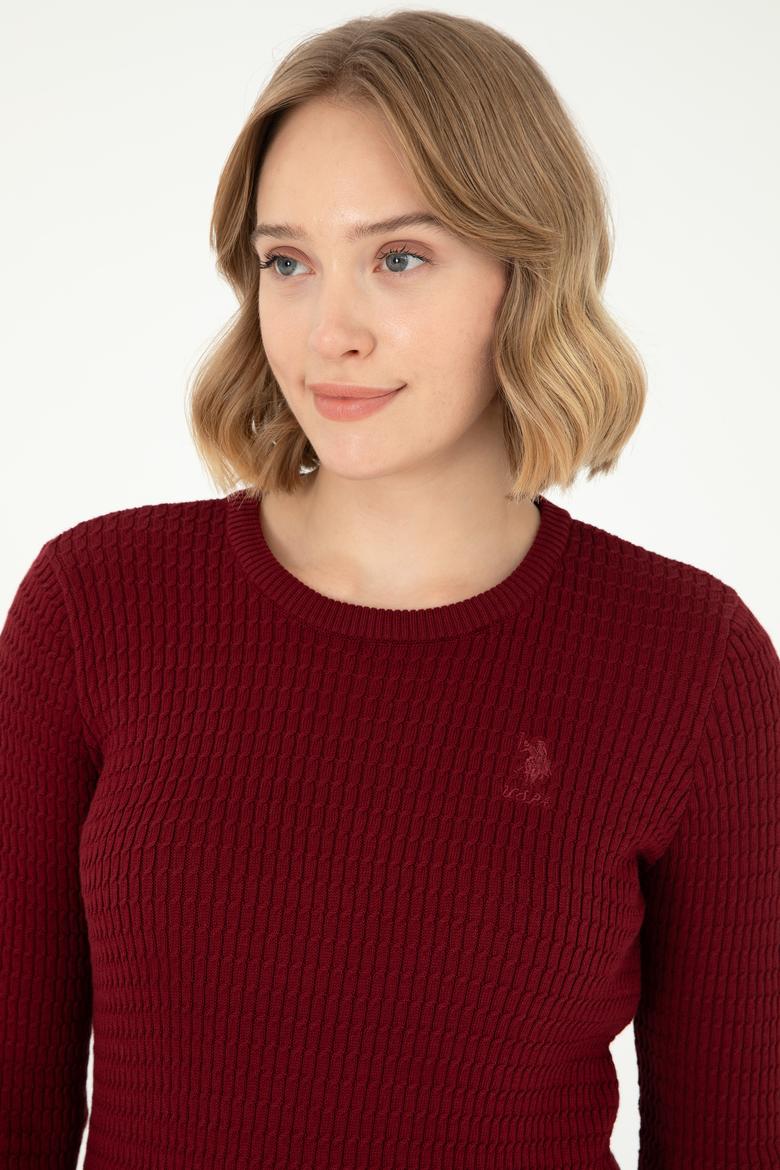 Kadın Bordo Bisiklet Yaka Basic Kazak - 50288979048