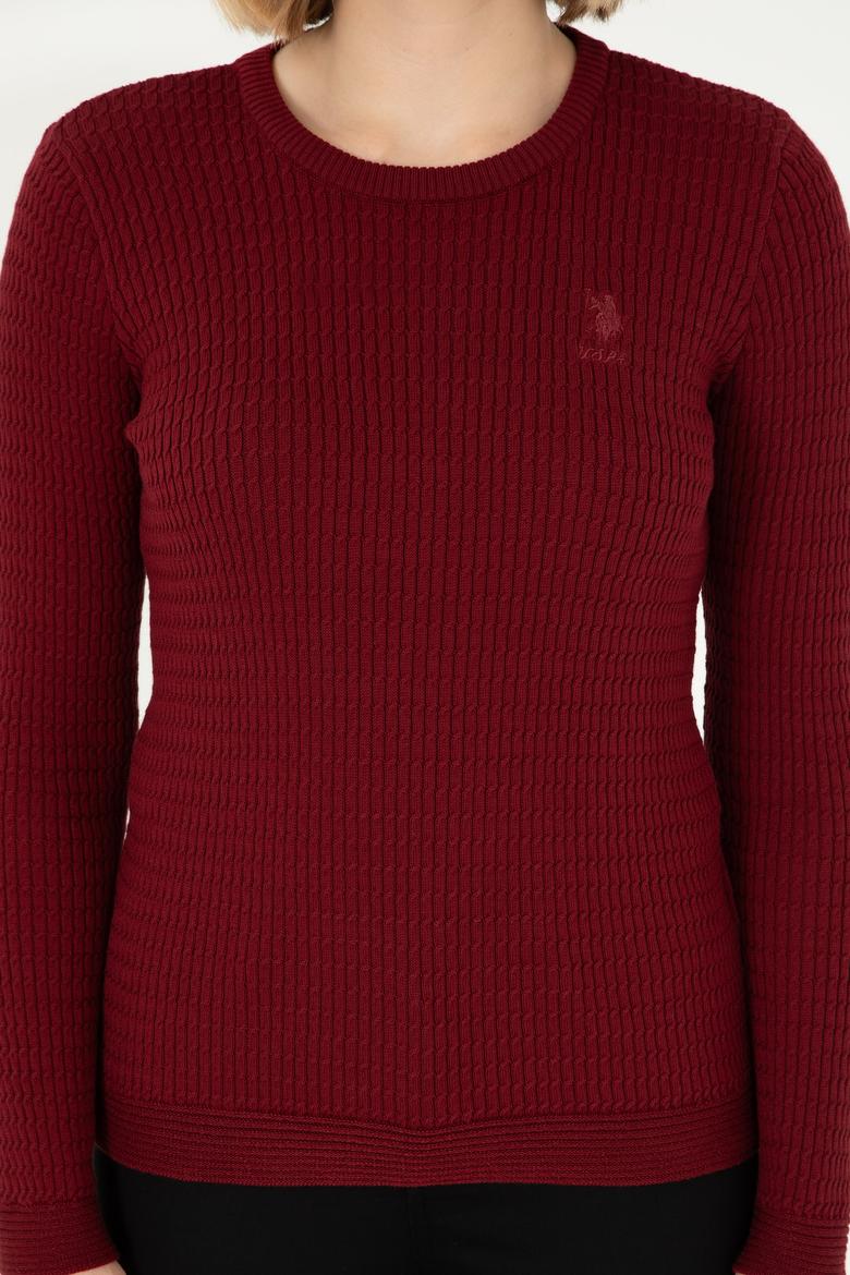 Kadın Bordo Bisiklet Yaka Basic Kazak - 50288979048