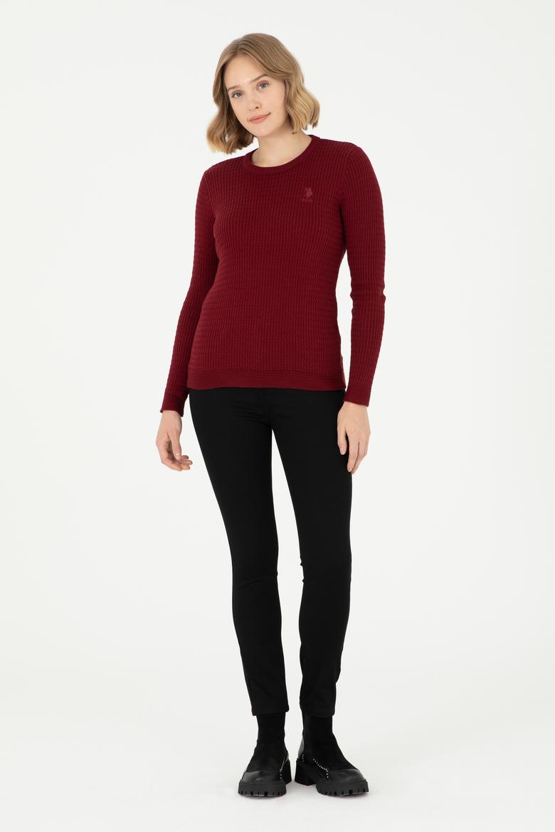 Kadın Bordo Bisiklet Yaka Basic Kazak - 50288979048