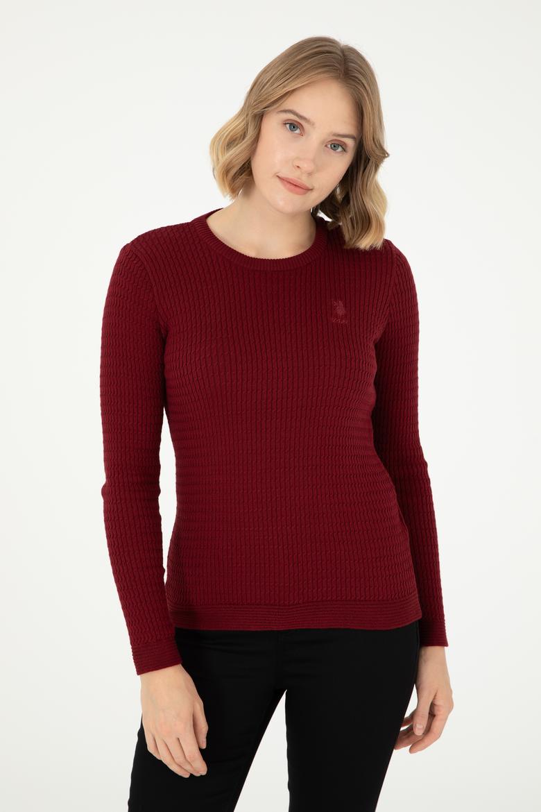 Kadın Bordo Bisiklet Yaka Basic Kazak - 50288979048