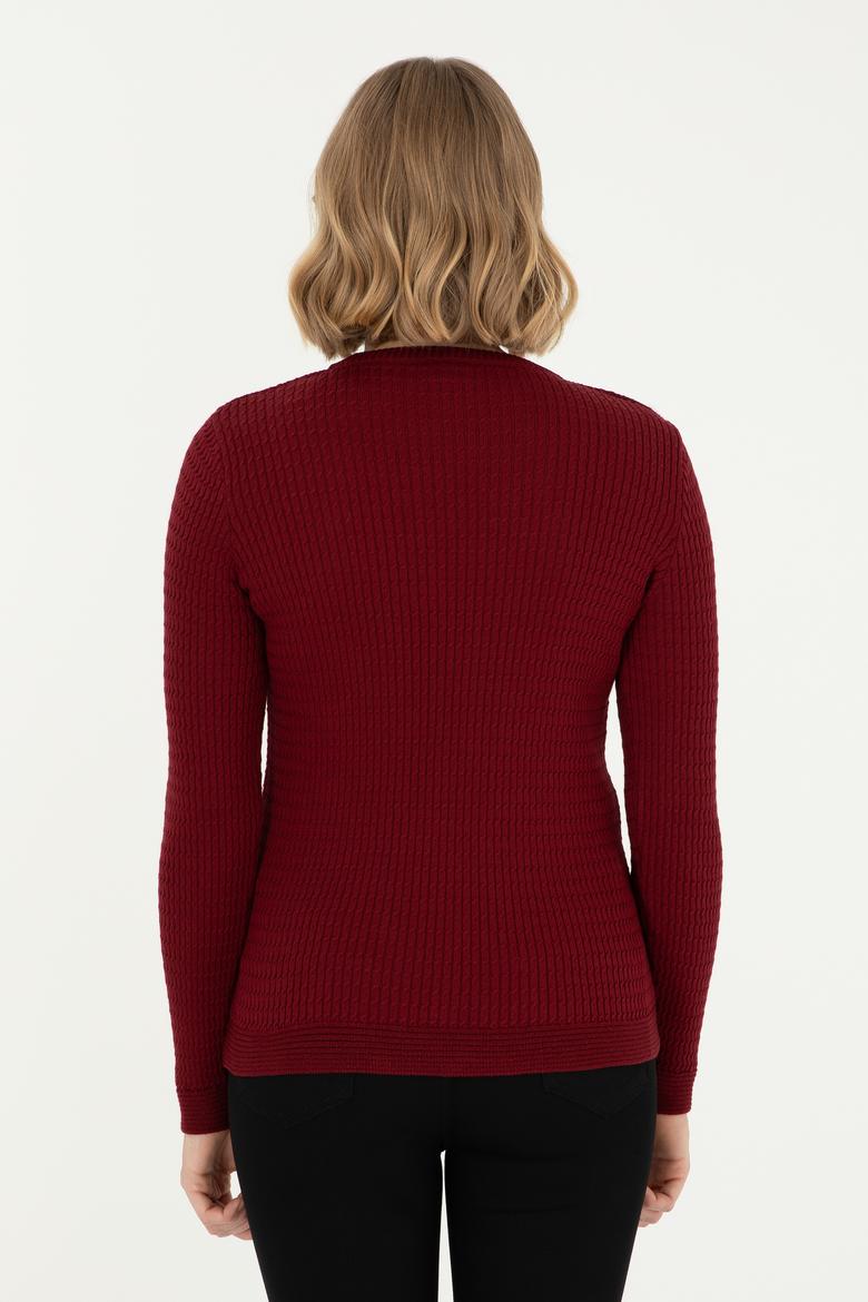 Kadın Bordo Bisiklet Yaka Basic Kazak - 50288979048