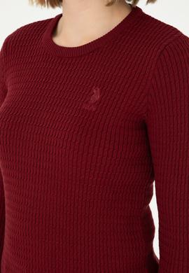 Kadın Bordo Bisiklet Yaka Basic Kazak - 50288979048