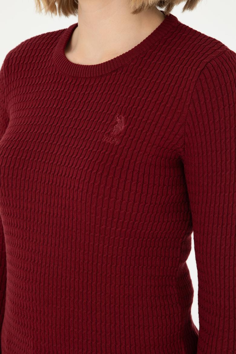 Kadın Bordo Bisiklet Yaka Basic Kazak - 50288979048