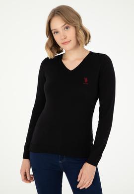 Kadın Siyah V Yaka Basic Kazak - 50288997018