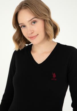 Kadın Siyah V Yaka Basic Kazak - 50288997018