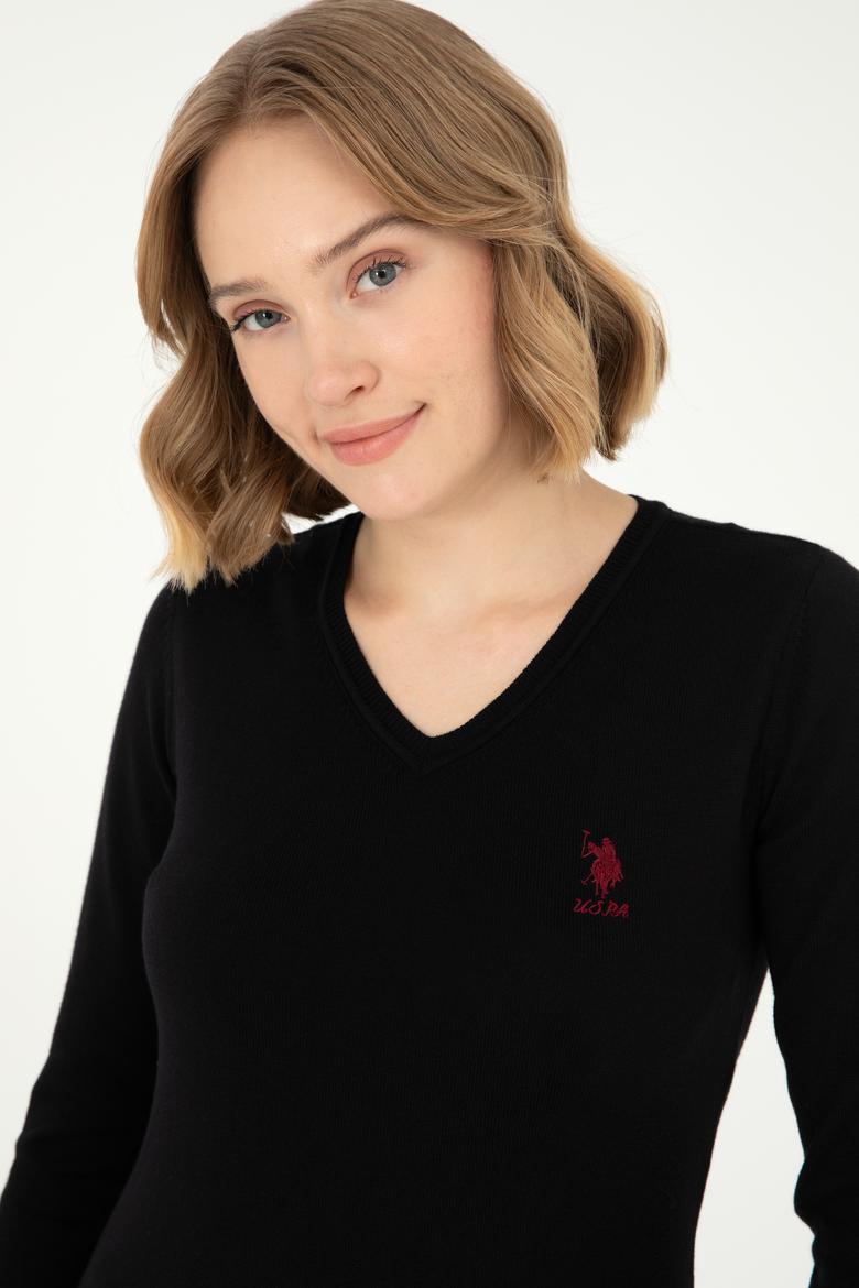 Kadın Siyah V Yaka Basic Kazak - 50288997018