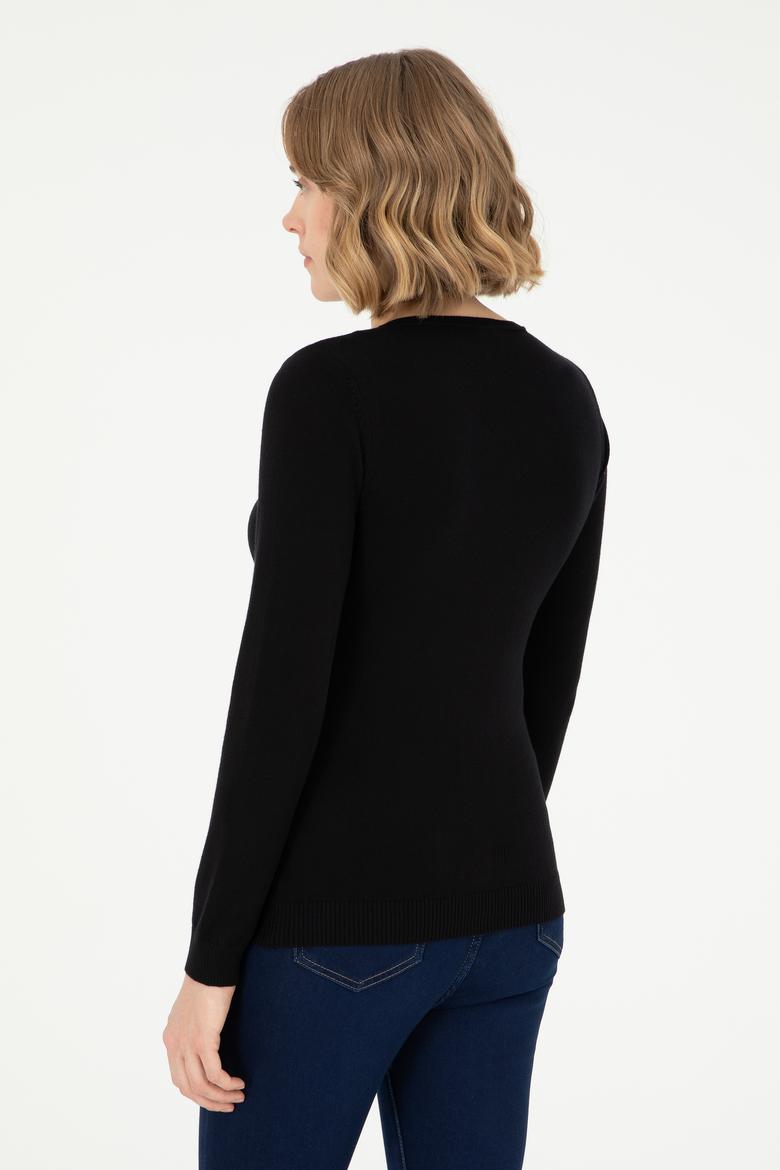 Kadın Siyah V Yaka Basic Kazak - 50288997018