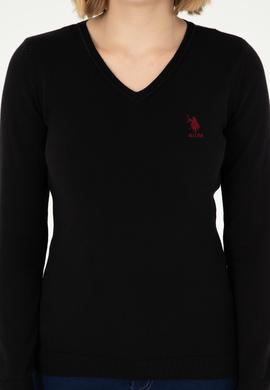 Kadın Siyah V Yaka Basic Kazak - 50288997018