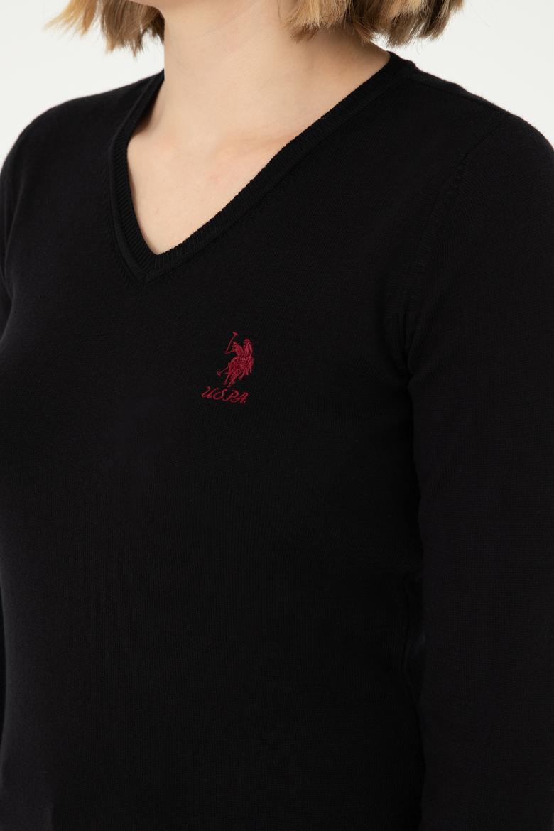 Kadın Siyah V Yaka Basic Kazak - 50288997018