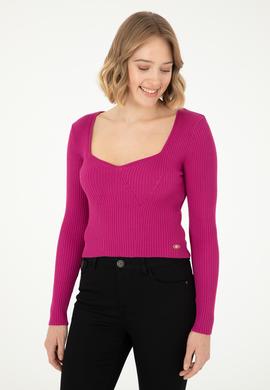 Kadın Fuşya V Yaka Kazak - 50293163006