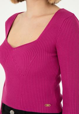 Kadın Fuşya V Yaka Kazak - 50293163006