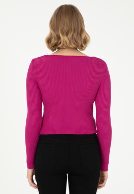 Kadın Fuşya V Yaka Kazak - 50293163006