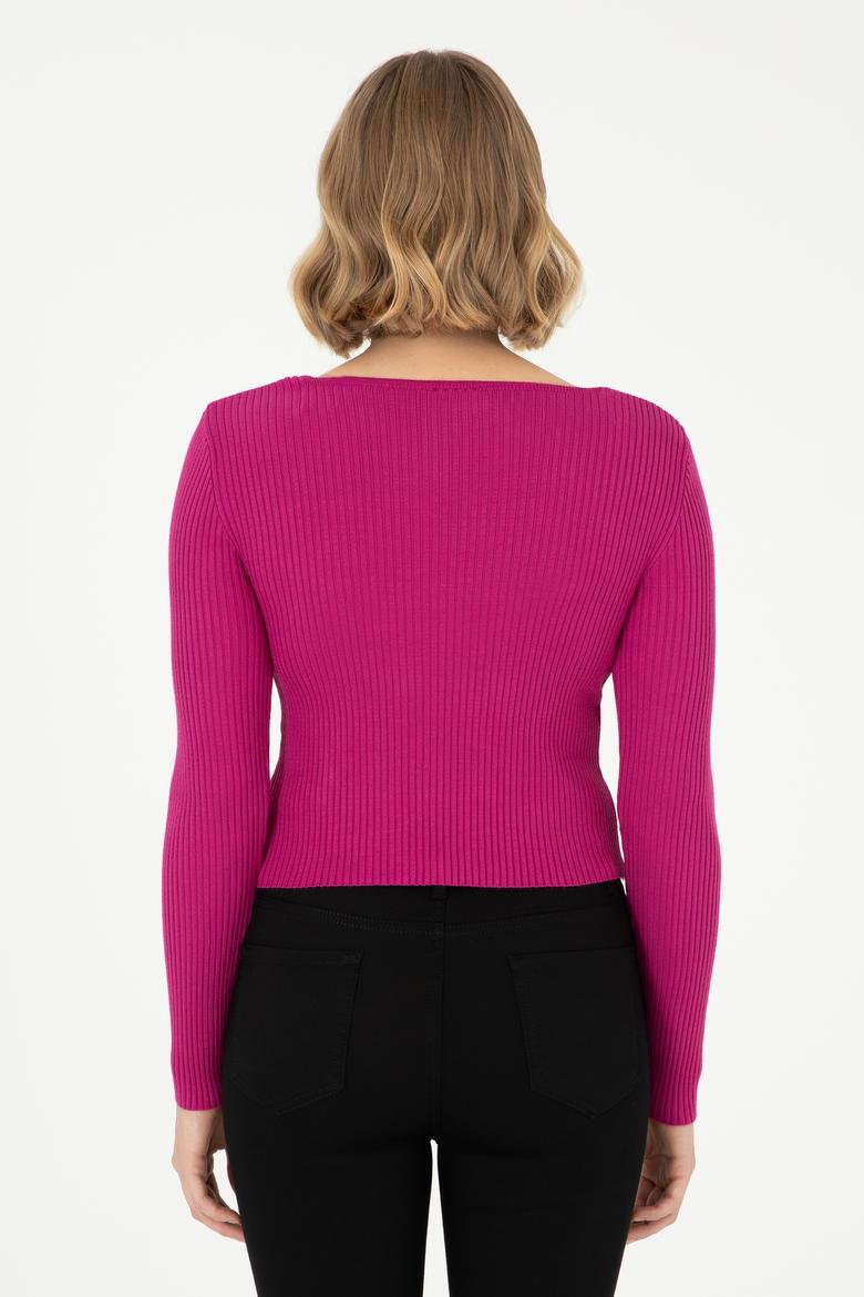 Kadın Fuşya V Yaka Kazak - 50293163006