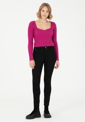 Kadın Fuşya V Yaka Kazak - 50293163006