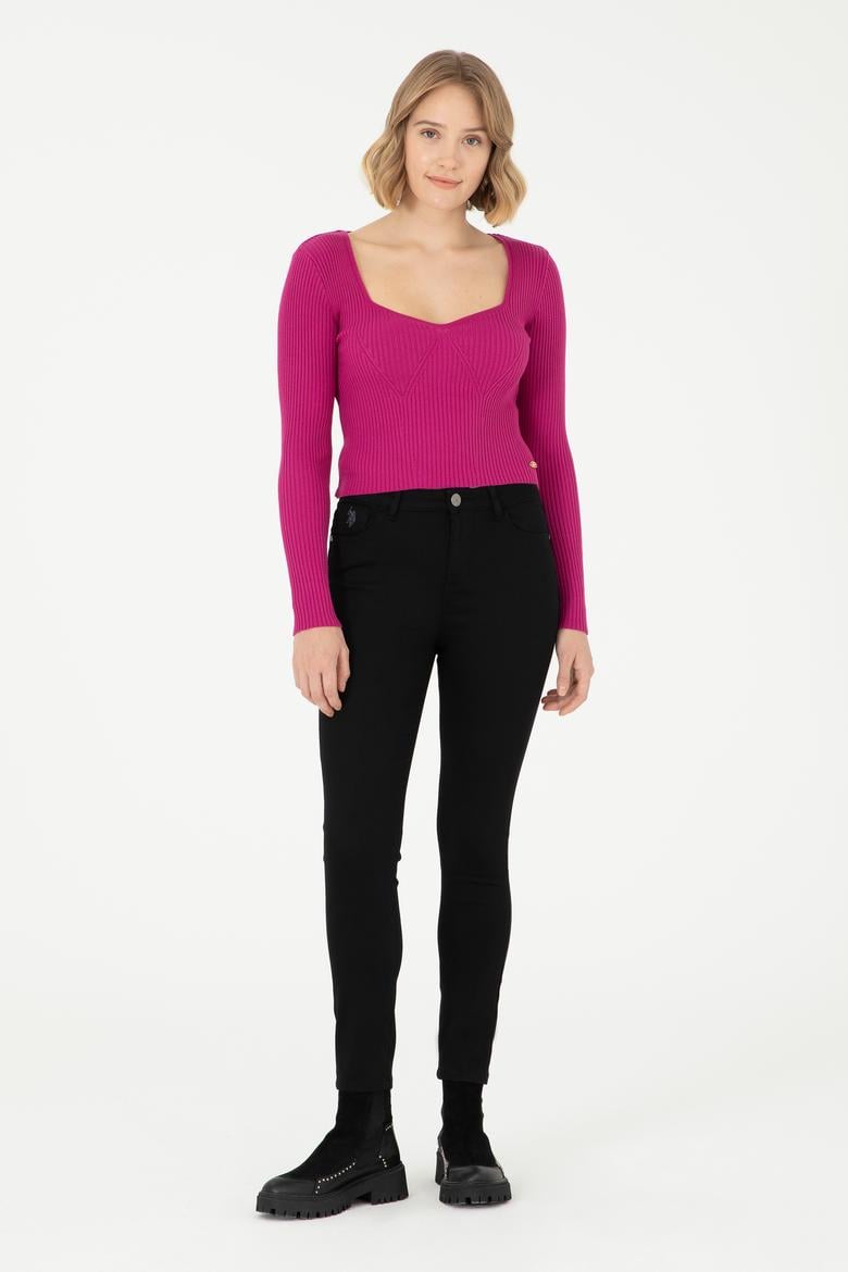 Kadın Fuşya V Yaka Kazak - 50293163006