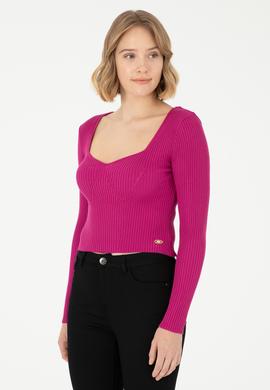 Kadın Fuşya V Yaka Kazak - 50293163006