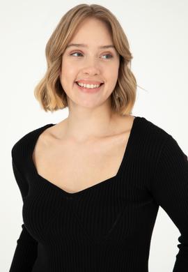 Kadın Siyah V Yaka Kazak - 50293163013