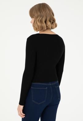 Kadın Siyah V Yaka Kazak - 50293163013