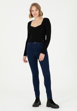 Kadın Siyah V Yaka Kazak - 50293163013