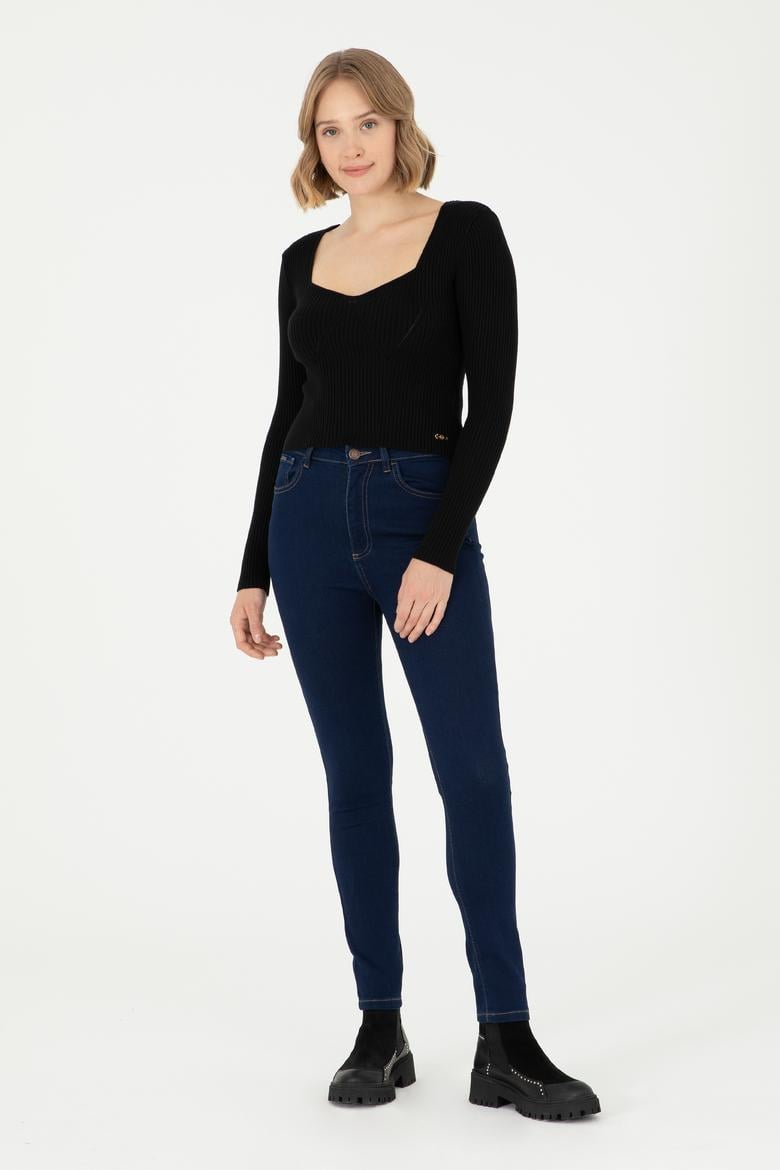 Kadın Siyah V Yaka Kazak - 50293163013