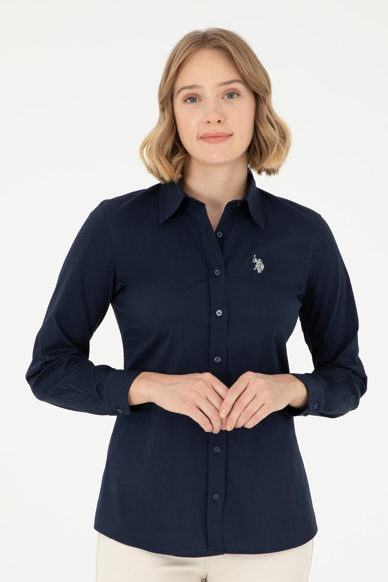 Kadın Lacivert Uzun Kollu Basic Gömlek