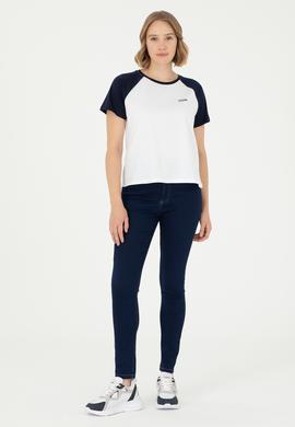 Kadın Lacivert Bisiklet Yaka Tişört - 50294759020