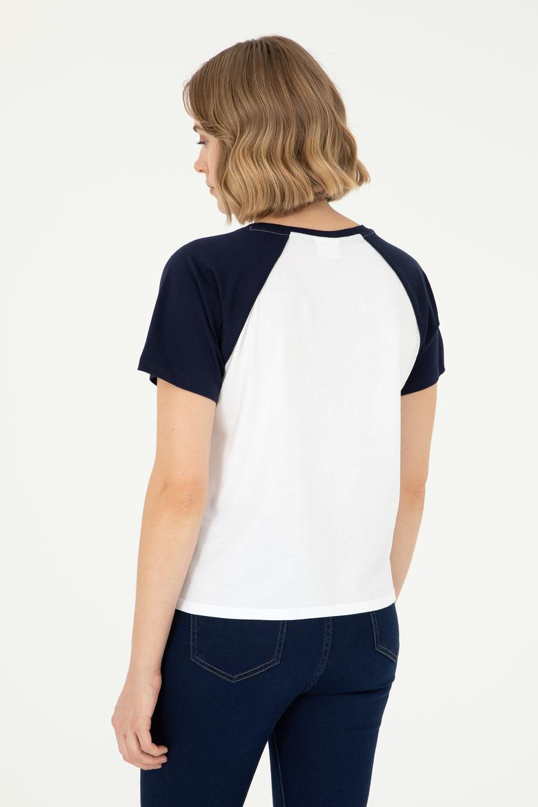 Kadın Lacivert Bisiklet Yaka Tişört - 50294759020