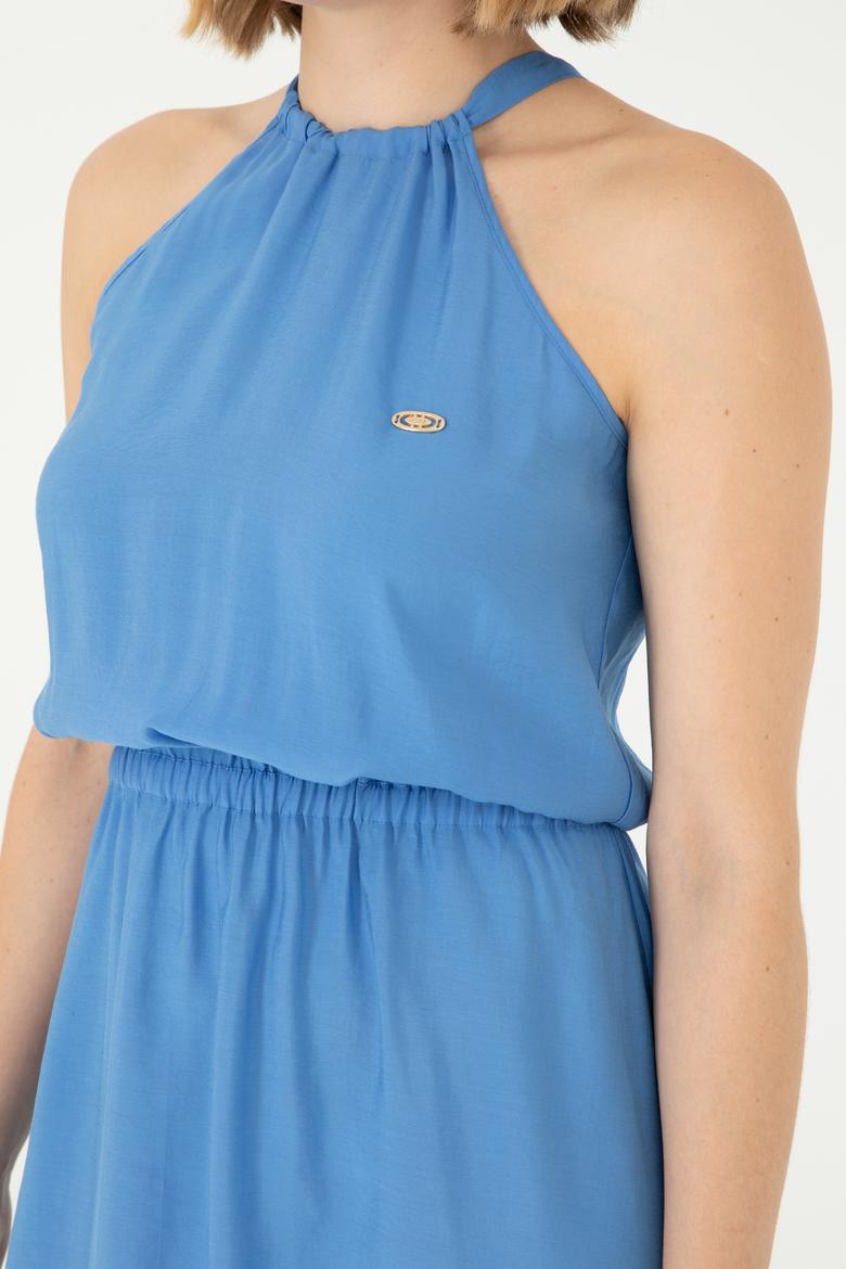 Kadın Koyu Mavi Midi Boy Dokuma Elbise - 50289213005