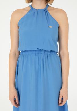 Kadın Koyu Mavi Midi Boy Dokuma Elbise - 50289213005